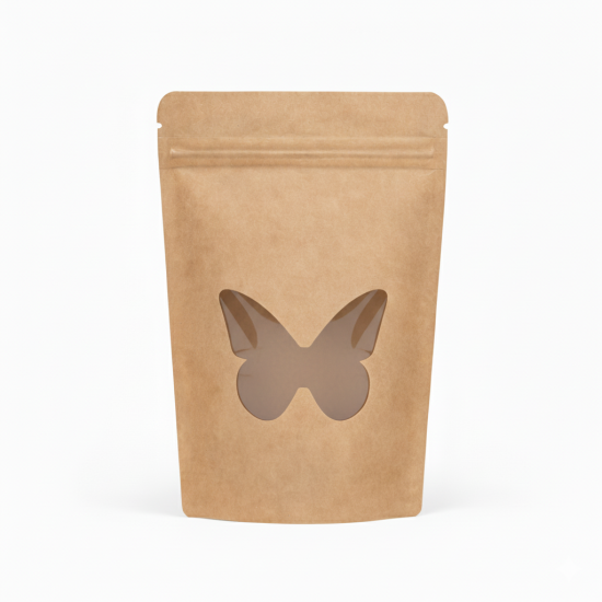 Kalp Desenli Pencereli Kağıt Doypack (13x22,5)