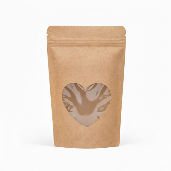 Kalp Desenli Pencereli Kağıt Doypack (16x27)