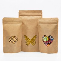 Kalp Desenli Pencereli Kağıt Doypack (11x18,5)