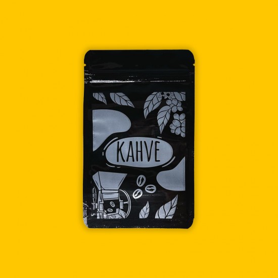 Kahve Baskılı Mat Siyah Alüminyum Doypack 11x18 100 gram