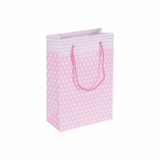 Puantiyeli Pembe Karton Hediye ve Parti Çantası (14x17) 25 Adet Puantiyeli Pembe Karton Hediye ve Parti Çantası (14x17) 25 Adet