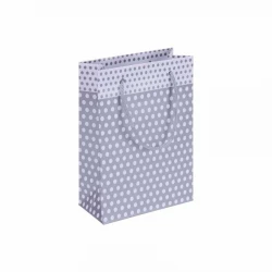 Puantiyeli Gümüş Karton Hediye ve Parti Çantası (14x17) 25 Adet