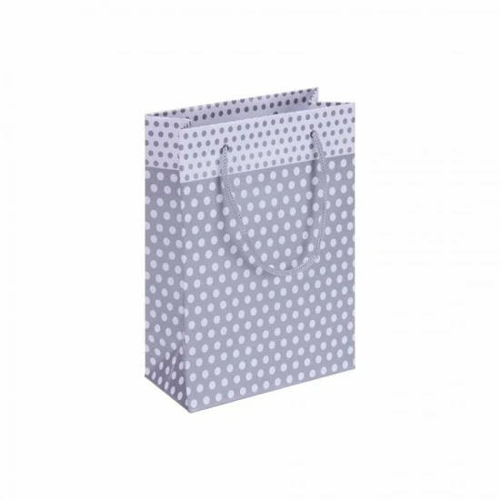Puantiyeli Gümüş Karton Hediye ve Parti Çantası (14x17) 25 Adet