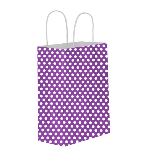 Puantiyeli Mor Kağıt Hediye ve Alışveriş Çantası (31x12x41) 25 Adet