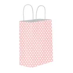 Puantiyeli Pembe Kağıt Hediye ve Alışveriş Çantası (31x12x41) 25 Adet