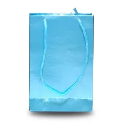 Metalize Mavi Renkli Karton Hediye Çantası 11x16.5 cm 25 Adet