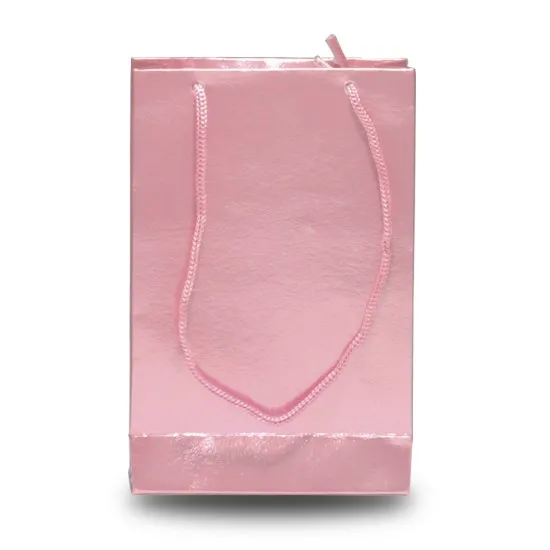 Metalize Pembe Renkli Karton Hediye Çantası 11x16.5 cm 25 Adet