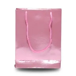 Metalize Pembe Renkli Karton Hediye Çantası 13x16.5 cm 25 Adet