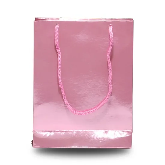 Metalize Pembe Renkli Karton Hediye Çantası 13x16.5 cm 25 Adet