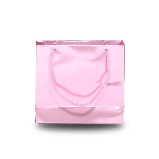 Metalize Pembe Renkli Karton Hediye Çantası 12x10.5 cm 25 Adet