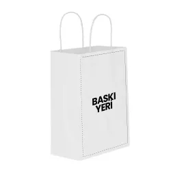 Baskılı Beyaz Kağıt Çanta / Kraft Poşet 18x8x24