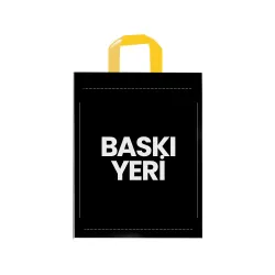Baskılı Yumuşak Saplı Siyah El Geçmeli Mağaza Poşeti 